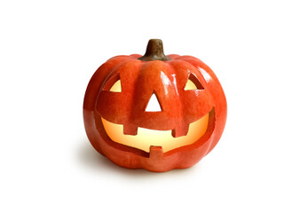 Glowing halloween pumpkin isolated on white background