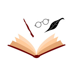 Collection of vector magic fairy tale elements, icons and illustrations. Book and glasses. - obrazy, fototapety, plakaty