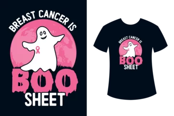 Fotobehang Breast cancer is boo sheet Halloween t-shirt design with ghost vector illustration © lakiaktertsd