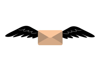 Collection of vector magic fairy tale elements, icons and illustrations. Envelope with wings.