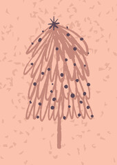 New Year and Christmas card A 4 vector illustration of a hand-drawn Christmas tree in boho-modern colors. Ideal for printing, postcard, banner, web site