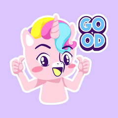 cute unicorn doodle sticker, unicorn illustration