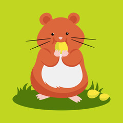 Hamster eats grain, illustration, vector,