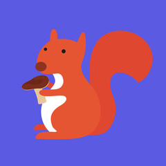 Squirrel holding a mushroom, illustration, vector, cartoon