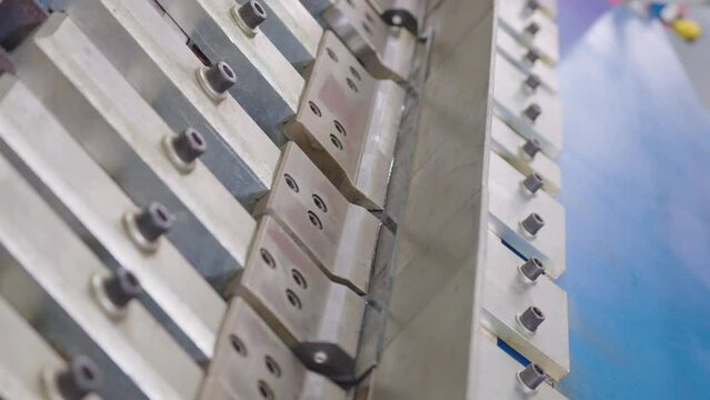 Close Up Of Steel Bending In Industrial Metal Folding Machine, 4K