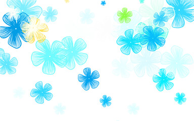Light Blue, Yellow vector doodle pattern with flowers.