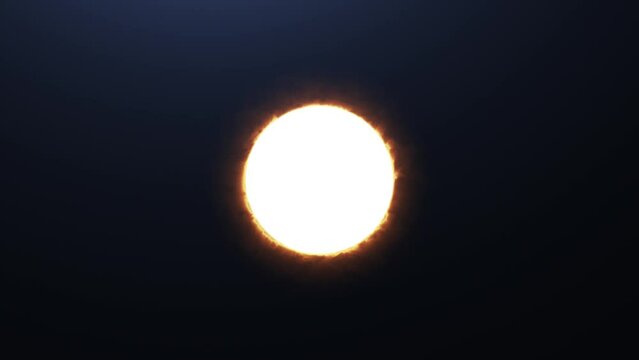 Cinematic zoon in on Sun from Space with stars in the background. 