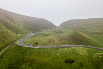 Drone shot of a Road in the Peak District National Park