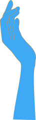 Female Hand of the person in the blue for create logo and line arts design Template. Illustration of a hand holding something in a flat style with orange lines. 