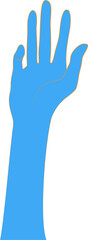 Female Hand of the person in the blue for create logo and line arts design Template. Illustration of a hand holding something in a flat style with orange lines. 