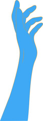 Female Hand of the person in the blue for create logo and line arts design Template. Illustration of a hand holding something in a flat style with orange lines. 
