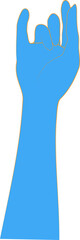 Female Hand of the person in the blue for create logo and line arts design Template. Illustration of a hand holding something in a flat style with orange lines. 