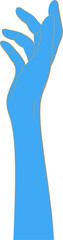 Female Hand of the person in the blue for create logo and line arts design Template. Illustration of a hand holding something in a flat style with orange lines. 