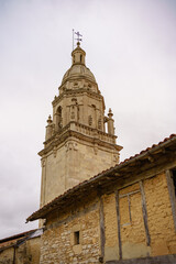 Baroque style bell tower in the gothic church of San Pedre de Treviño, Burgos, Castilla y León, Spain