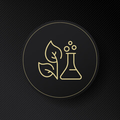 Plant with chemical flask line icon. Natural, leaf, leaves, photosynthesis, chlorophyll, evaporation, research, chemistry, laboratory, fertilizer. Science concept. Vector line icon for Advertising