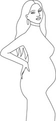 Pregnant woman line art vector illustration.
