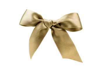 gold ribbon with bow on transparent background, PNG image.