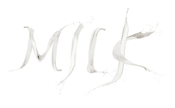 word milk written with splashing letters, PNG image