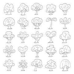 hand drawn vector set of side view tree.