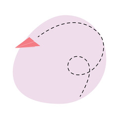 Flying paper plane with dash line. Vector illustration.