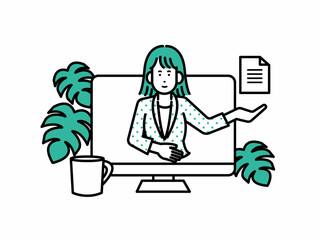 パソコン上で書類を受け取るイメージのイラスト