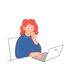  Illustration material image of a woman operating a laptop. girl with laptop. vector image of a woman working on a laptop