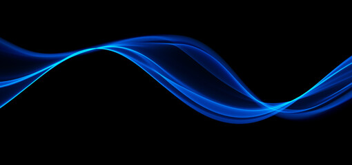 Blue abstract wave. Magic line design. Flow curve motion element. Neon gradient wavy illiustration.