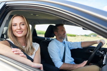 Fototapeta na wymiar Caucasian of middle age couple during a car trip