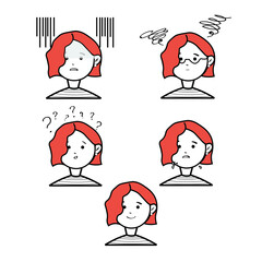 Female icon set with different expressions without background	