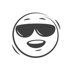 Fototapeta premium Emoticon icon. Happy cool smiling emoji with sunglasses isolated on white background. Vector illustration.