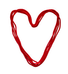 Heart from red rope on transparent background