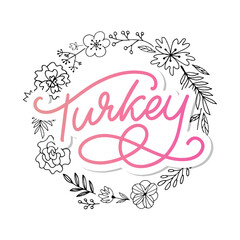 Turkey Lettering. Handwritten name of the country. Vector design template.