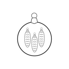 Vector icon of New Year decoration. Christmas tree ball and cones.