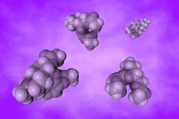 Heroin. Space-filling molecular model on very peri background. Heroin is a plant opioid. Medical background. Scientific background. 3d illustration