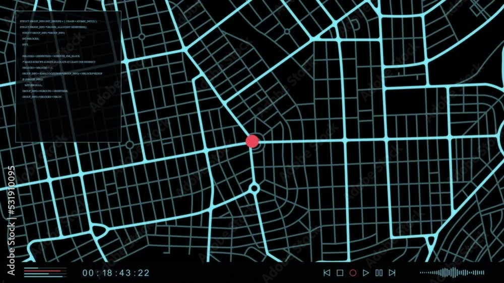 Fototapete graphic monitor interface showing a scanned map of the city, data base about locality. computer dete