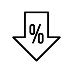 discount, price reduction, arrow with percent sign - vector icon