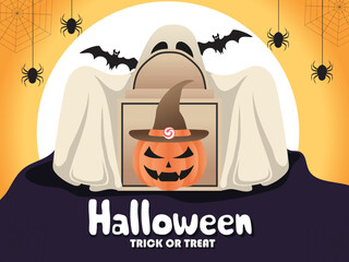 halloween background with pumpkin and bats