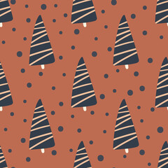 Christmas tree and snowflake seamless pattern. New Year Vector illustration