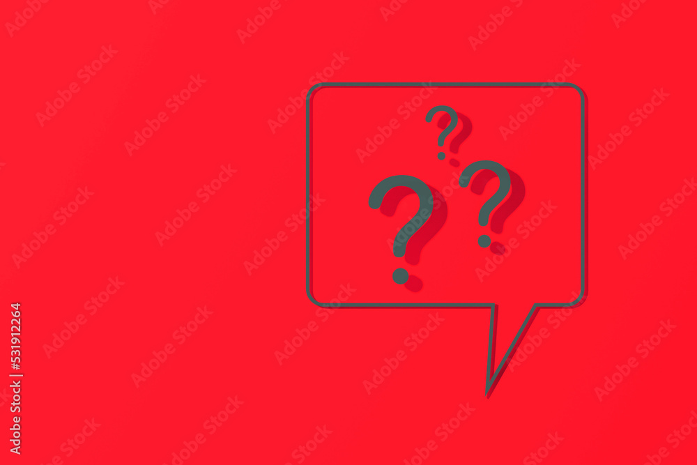 Aufkleber question mark with shadow on red background. 3d image. 3d rendering. horizontal image.