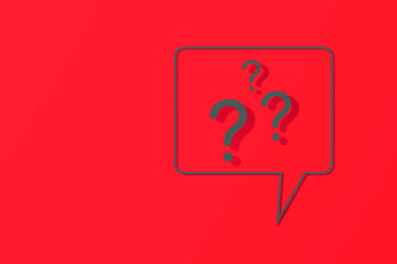 Question mark with shadow on red background. 3d image. 3d rendering. Horizontal image.