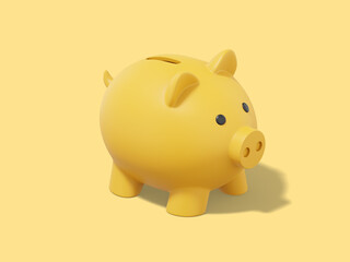 Yellow piggy bank on yellow background. Accumulation of savings icon. 3D rendering.