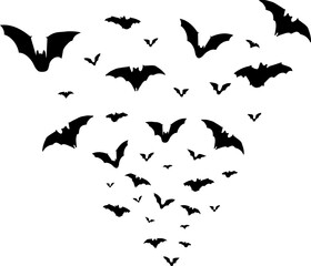Silhouette of flying bats swarm. Vector illustration.