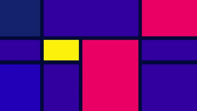 Geometric rectangle square abstract background slow dark blue violet version with yellow and pink. Very deep blue color  cartoon animation backdrop. Decorative good for fashion, business, etc...
