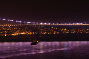 Istanbul Bosphorus Bridge in the Night Lights, Uskudar Istanbul, Turkey