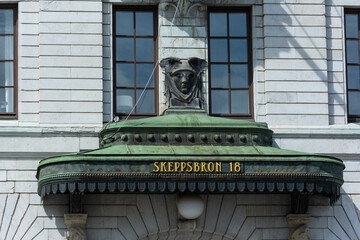 Door canopy of the Skeppsbron 18 building in Stockholm