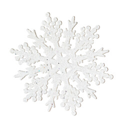 artificial snowflake, Christmas tree decoration with sequins, isolated on a white background