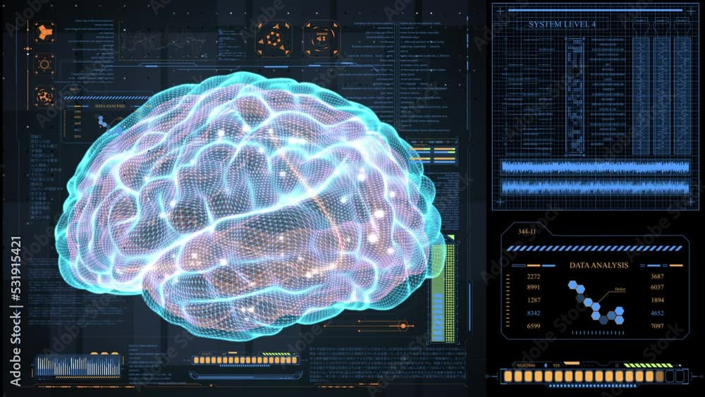 Aufkleber magnetic resonance images of the brain. a high-tech screen displays the brain in 3d and monitors vit