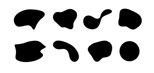 Poster in doodle style with fluid shapes. Fluid shapes isolated on white background.