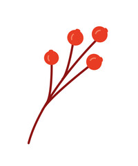 A branch with red berries of mountain ash or viburnum doodle vector illustration, isolate on white.