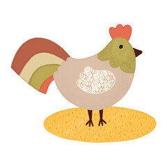 Hand drawn illustration of farm animal. Cute rooster. Kids illustration 
